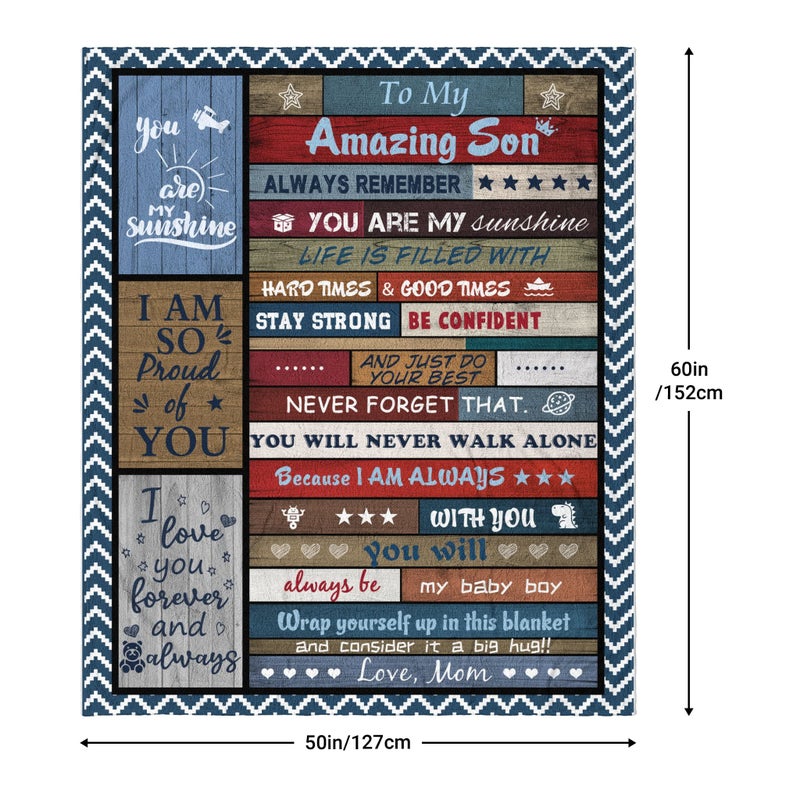 Mubpean Gifts for Son  Son Gifts Blanket 60""X50""  Son Gifts from Mom  Gifts for Son from Mom  Son Birthday Gifts  Birthday Gifts for Son  Son Gifts for Christmas  to My Son Blanket  Best Son Ever Gift - Image 3
