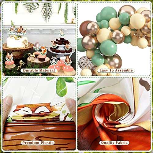 BORAMDO Woodland Animals Baby Shower Decoration Pack Forest Animal Neutral Gender Reveal Party Supplies Woodland Themed Birthday Party Ideas Set 106 Pcs Backdrop, Tablecloth, Cake Toppers, Balloons - Image 4