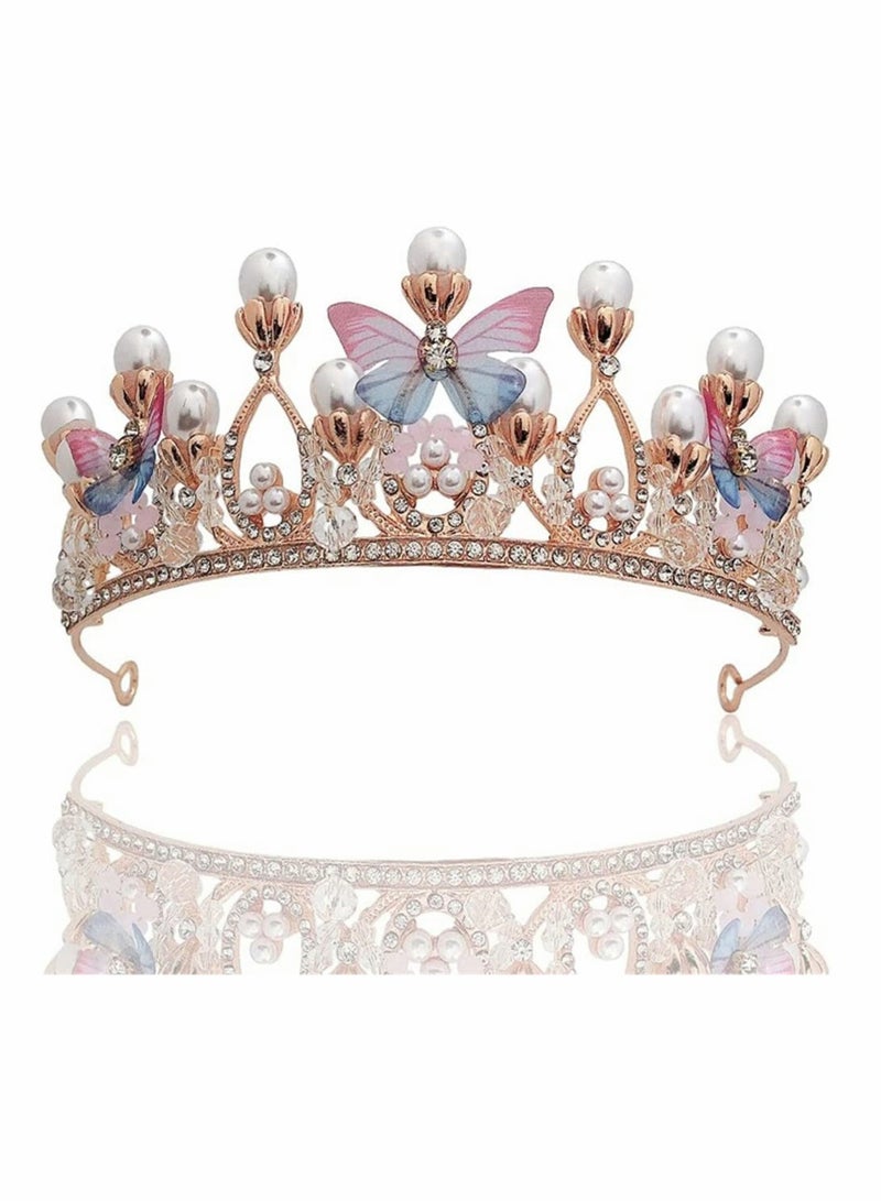 KASTWAVE Girls Tiaras, Princess Tiaras for Girls, Birthday Crown for Girls Butterfly Princess Performance Disc Hair Model Catwalk Handmade Crystal Tiara - Image 1