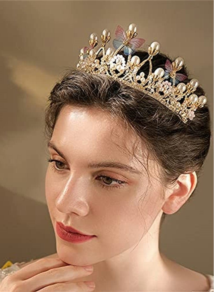 KASTWAVE Girls Tiaras, Princess Tiaras for Girls, Birthday Crown for Girls Butterfly Princess Performance Disc Hair Model Catwalk Handmade Crystal Tiara - Image 3