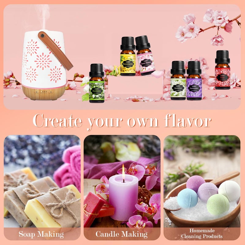 SALUBRITO Floral Fragrance Oils Set, Essential Oils for Diffuser & Candle Making Scents, 6x10ml Aromatherapy Oils Gift Set - Jasmine, Lavender, Rose, Gardenia, Cherry Blossom, Honeysuckle Oil - Image 5