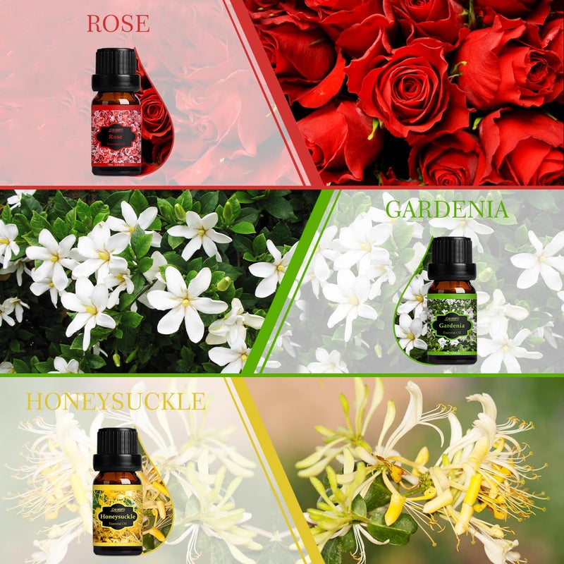 SALUBRITO Floral Fragrance Oils Set, Essential Oils for Diffuser & Candle Making Scents, 6x10ml Aromatherapy Oils Gift Set - Jasmine, Lavender, Rose, Gardenia, Cherry Blossom, Honeysuckle Oil - Image 3