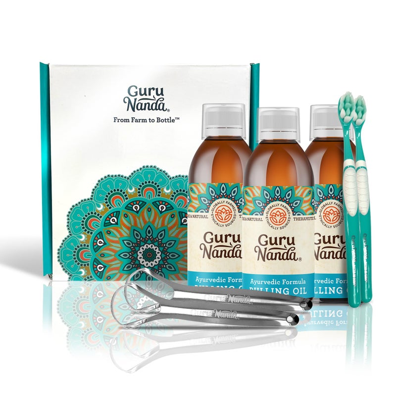 GuruNanda 3 Pack GuruNanda Original Oil Pulling - Alcohol & Fluoride Free, Natural Mouthwash - Ayurvedic Blend for Healthy Teeth & Gums, Natural Teeth Whitening and Fresh Breath - Unflavoured (8.45 fl.oz x 3) - Image 1