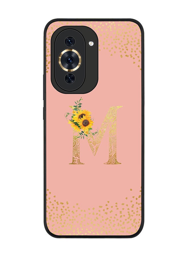 Stylizedd Rugged Black edge case for Huawei nova 10 4G Slim fit Soft Case Flexible Rubber Edges Anti Drop TPU Gel Thin Cover -  Custom Monogram Initial Letter Floral Pattern Alphabet - M  (Rose Pink ) - Image 1