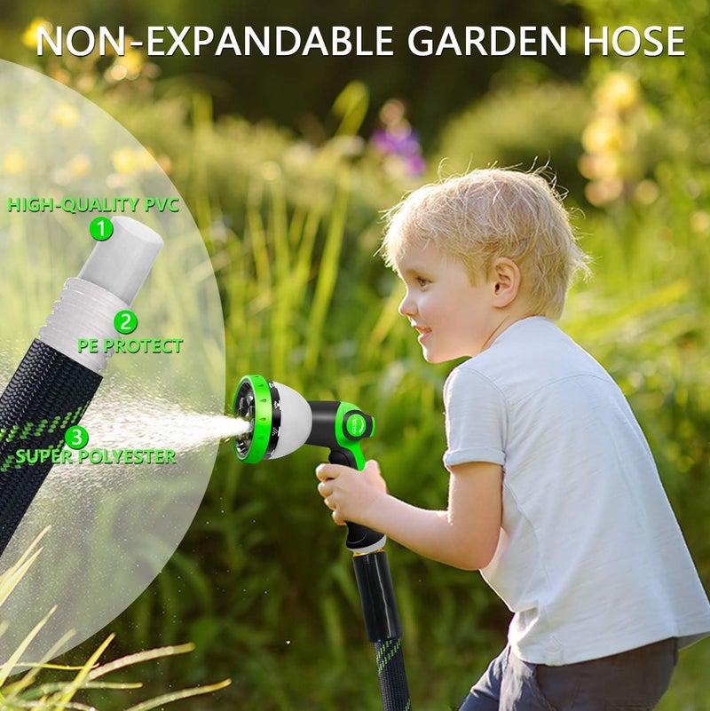 Junredy Garden Hose 50 FT, NON-EXPANDABLE Heavy-Duty Flexible & Lightweight Water Hose with 10-Function Nozzle, No-Kink, Leak-Proof Super Fabric, Solid Fittings for Lawn, Car, Outdoor (Black Green) - Image 2