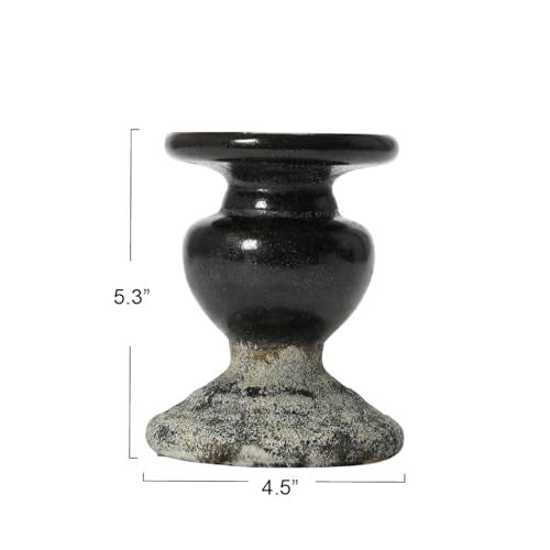 Creative Co-op Creative CoOp 2Tone Sculptural Terracotta Pillar Candle Holder Distressed Black - Image 3