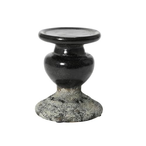 Creative Co-op Creative CoOp 2Tone Sculptural Terracotta Pillar Candle Holder Distressed Black - Image 1