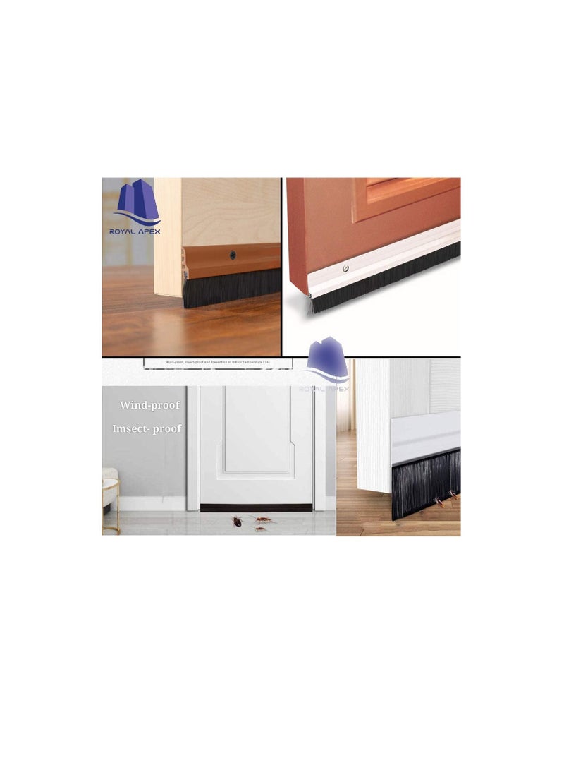 Door Bottom Brush & Rubber Seal with Screw for Exterior/Interior Doors, Insulation Door Seal Sound Proof Under Door Draft Blocker- Keeping Noise Repellent & Dust (100cm, Brush White) - Image 3