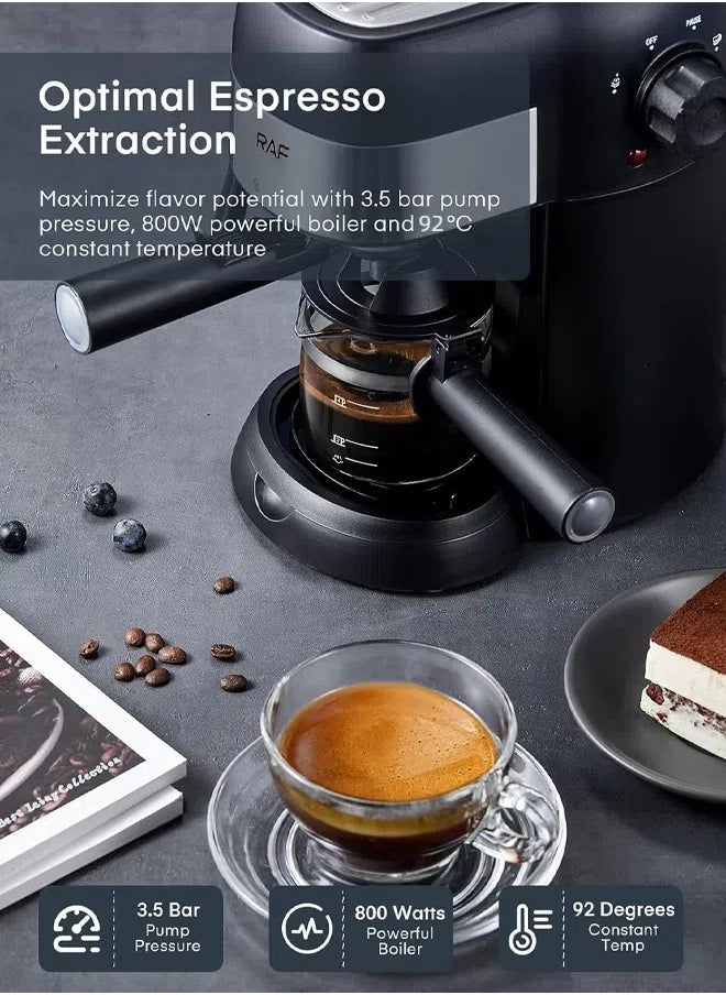 4 In 1 Automatic Espresso Machine,800W/240ML Cappuccino/Latte/Macchiato Coffee Machine with Automatic Milk Frother,3.5Bar Espresso Coffee Maker with Steamer,R.133,Black/Silver