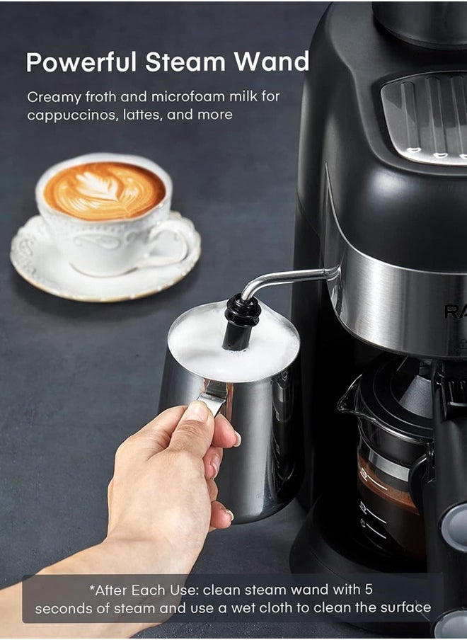 4 In 1 Automatic Espresso Machine,800W/240ML Cappuccino/Latte/Macchiato Coffee Machine with Automatic Milk Frother,3.5Bar Espresso Coffee Maker with Steamer,R.133,Black/Silver