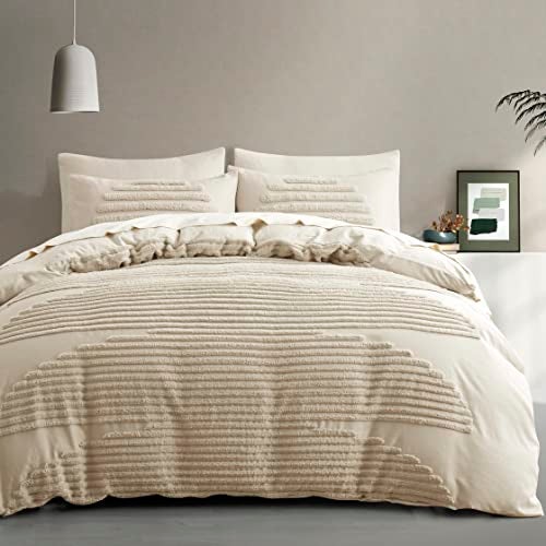 BEDAZZLED 5 Pieces King Duvet Cover Set Boho Bedding Sets for Modern Home Tufted and Super Soft Comforter Covers Beige