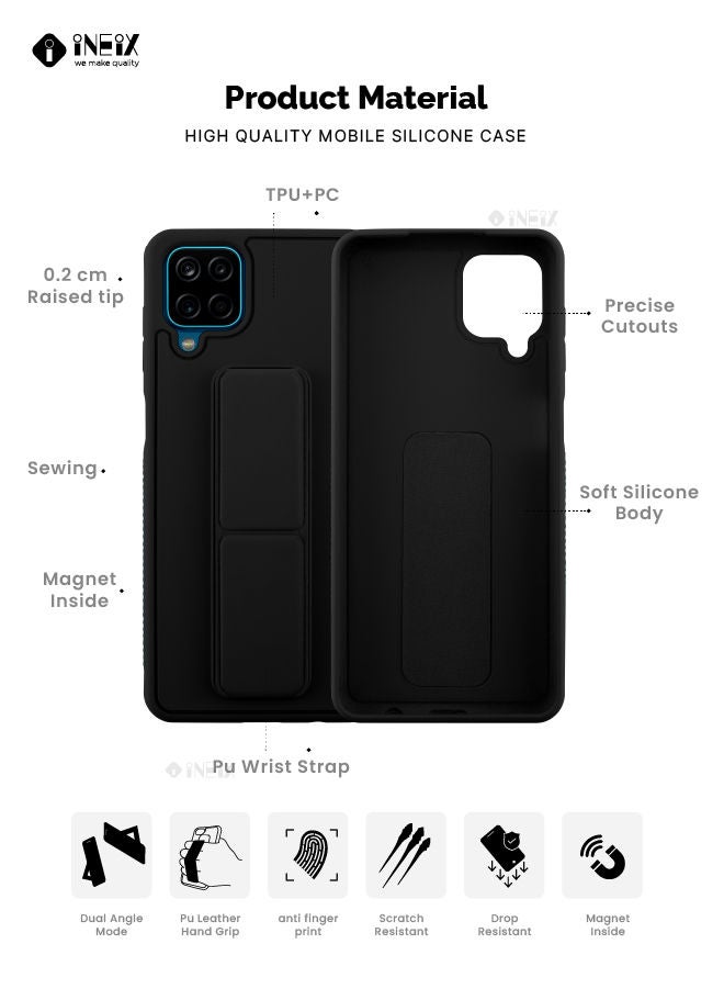 INEIX 3 in 1 Magnetic Hand Grip Holder Case For Samsung Galaxy A12 Black - Image 2