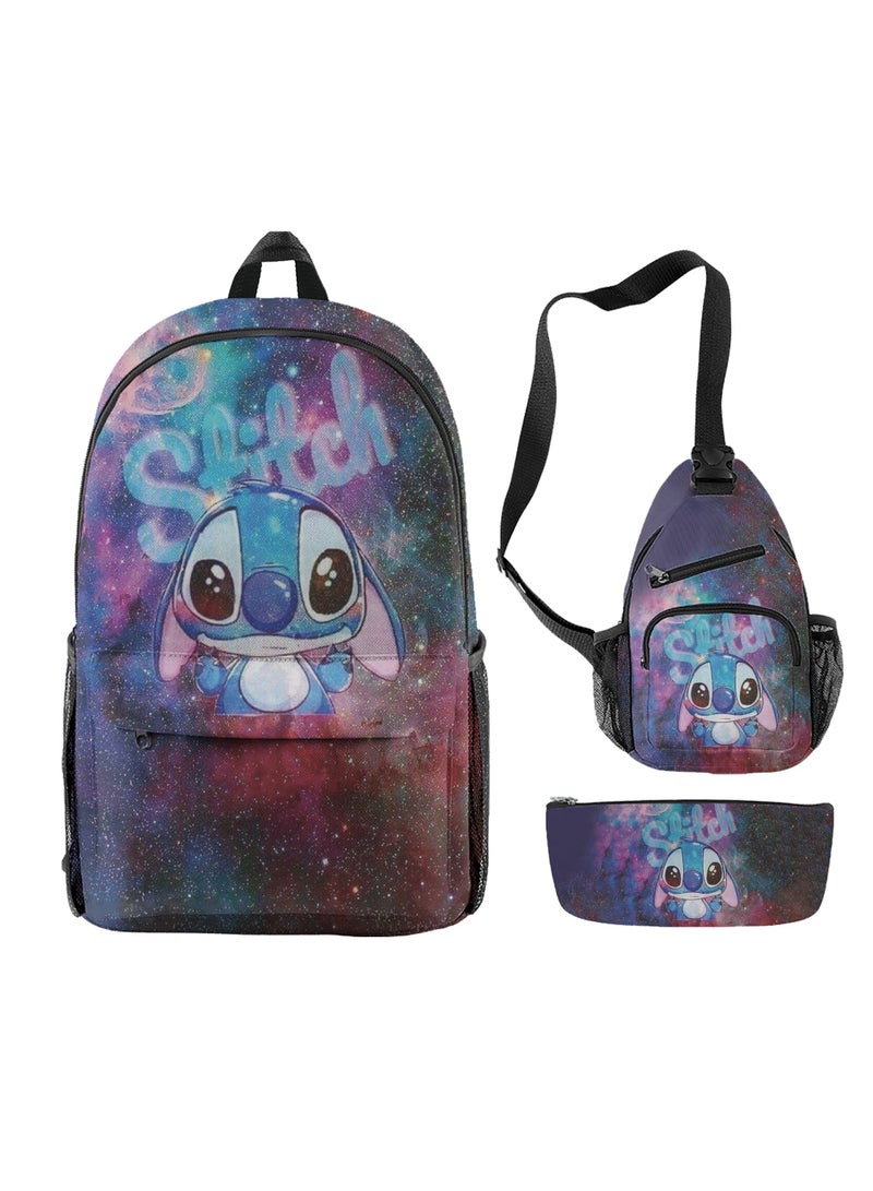 Children's leisure load reducing large capacity printed backpack for elementary school students, 3-piece set