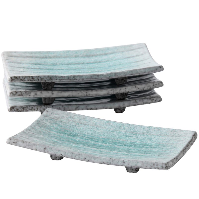 Uaral Sushi Plate Japanese Plates 85 inch Ceramic Sashimi Plate4 Piece Rectangle Sushi DishesLight Blue