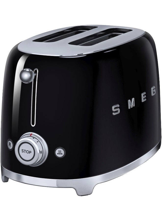 Smeg TSF01BLUK, Retro 2 Slice Toaster, 6 Browning Levels, Extra-Wide Bread Slots, Defrost and Reheat Functions, Removable Crumb Tray, 950 W, Black 1035 W TSF01BLEU Black - Image 1