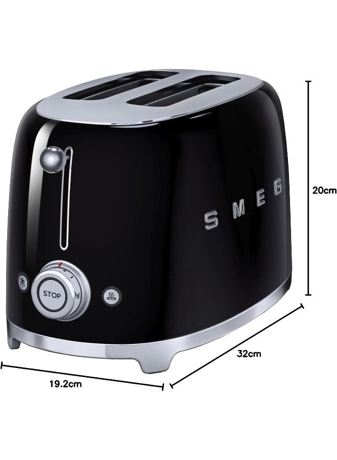 Smeg TSF01BLUK, Retro 2 Slice Toaster, 6 Browning Levels, Extra-Wide Bread Slots, Defrost and Reheat Functions, Removable Crumb Tray, 950 W, Black 1035 W TSF01BLEU Black - Image 2