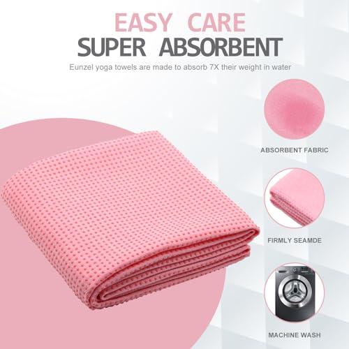 Eunzel Yoga Towel,Hot Yoga Mat Towel with Grip Dots Sweat Absorbent Non-Slip for Hot Yoga, Pilates and Workout 24" x72", Pink - Image 4
