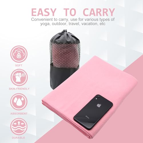 Eunzel Yoga Towel,Hot Yoga Mat Towel with Grip Dots Sweat Absorbent Non-Slip for Hot Yoga, Pilates and Workout 24" x72", Pink - Image 3