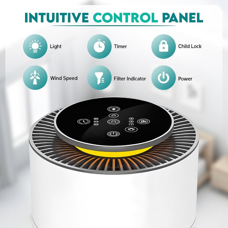 HAMMINER Air Purifiers For Home 3-in-1 Filter Cleaner Smart Touch Panel Smart Air Purifiers For Bedroom With Adjustable Night Light, H13 True HEPA Air Filter For Dust, Pet Dander, Allergies, Pollen - Image 3