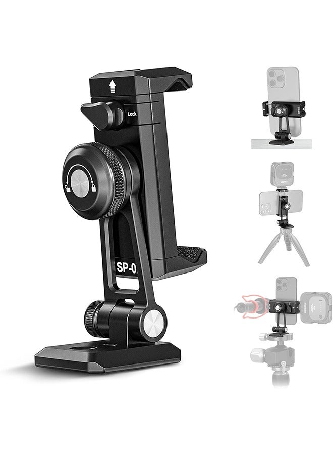 نيوير محول حامل ثلاثي معدني للهاتف من NEEWER مع قاعدة Arca QR، حذاء بارد، دوران 360 درجة وإمالة 180 درجة، حامل هاتف متوافق مع iPhone 15 Pro Max Galaxy S24 - Image 1