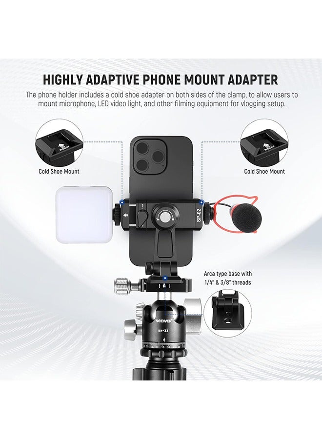 نيوير محول حامل ثلاثي معدني للهاتف من NEEWER مع قاعدة Arca QR، حذاء بارد، دوران 360 درجة وإمالة 180 درجة، حامل هاتف متوافق مع iPhone 15 Pro Max Galaxy S24 - Image 2