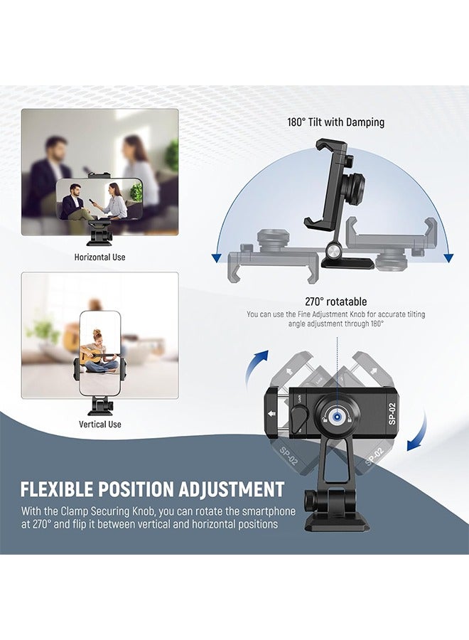 نيوير محول حامل ثلاثي معدني للهاتف من NEEWER مع قاعدة Arca QR، حذاء بارد، دوران 360 درجة وإمالة 180 درجة، حامل هاتف متوافق مع iPhone 15 Pro Max Galaxy S24 - Image 4