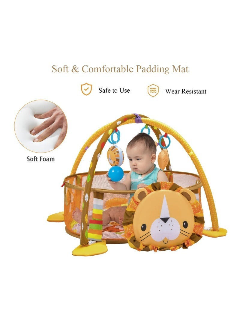 Arabest 4-in-1 Baby Activity Gym, Infant Play Lion Mat with 4 Hanging Toys, Detachable Arch, Storage Bags and 30 Colorful Balls, Toddler Floor Ball Pit Pool for Boys Girls. - Image 5