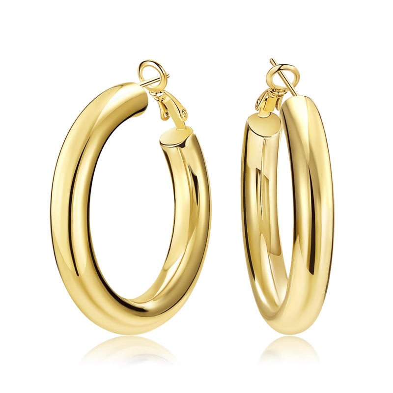 SHOWNII Chunky Gold Hoop Earrings - 14K Gold Plated Earrings for Women Hollow Tube Lightweight Thick Hoops Valentines Mother's Day Birthday Gifts - Image 1