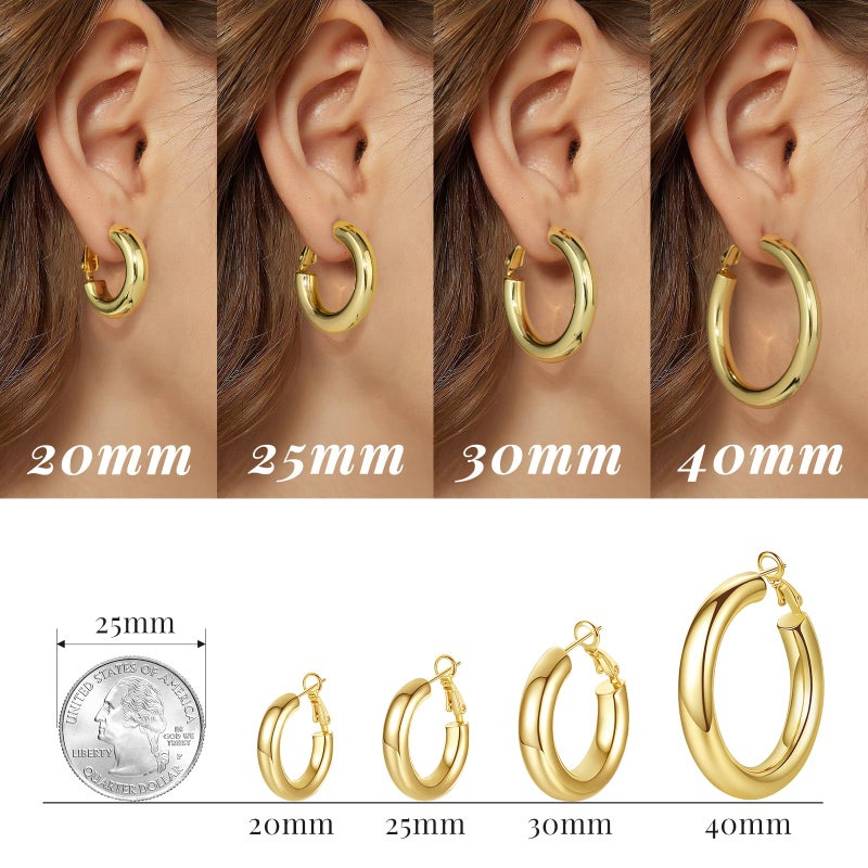 SHOWNII Chunky Gold Hoop Earrings - 14K Gold Plated Earrings for Women Hollow Tube Lightweight Thick Hoops Valentines Mother's Day Birthday Gifts - Image 4
