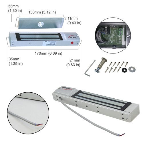Visionis Indoor 300LBS 136KG Holding Force Outswinging Electromagnetic Door Lock with LED Sensor for Door Access Control System VIS-ML300LED 12V 24V - Image 2