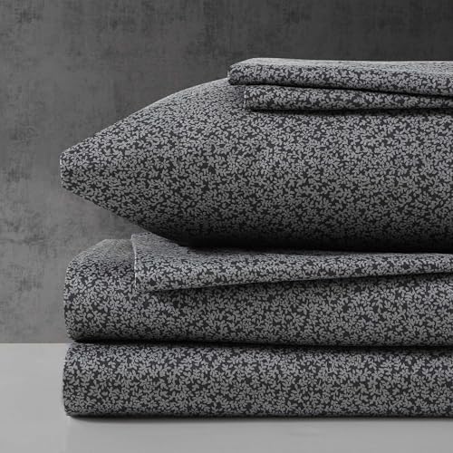 Kenneth Cole Queen Sheet Set Super Soft WrinkleResistant Bedding with Bonus Pillowcases Floral Home Decor OekoTex Certified Chill Flowers Charcoal Queen - Image 1