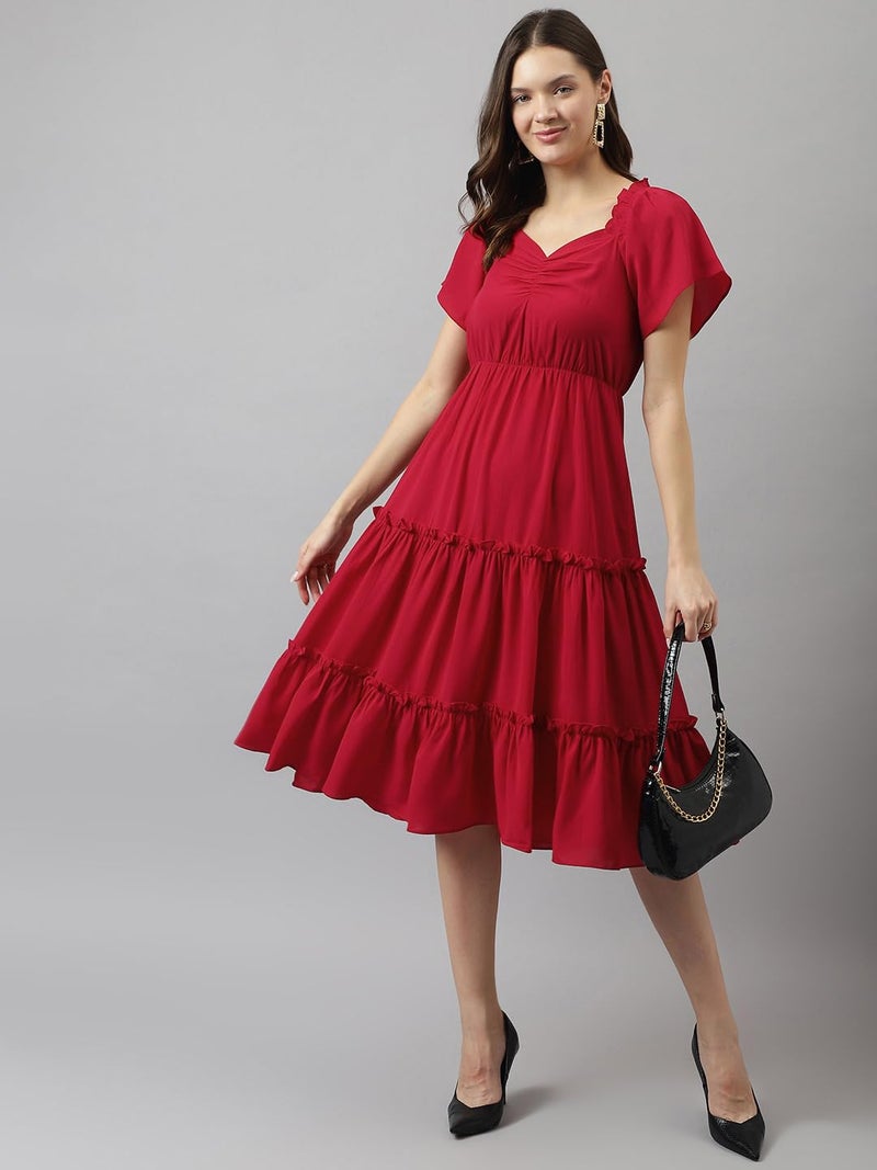Toochki Women's red Rayon Solid fit & Flared Regular fit Western Midi Length Kurti a line Style Summer wear Kurtis Trendy Colour midi Type Kurtas - Image 5