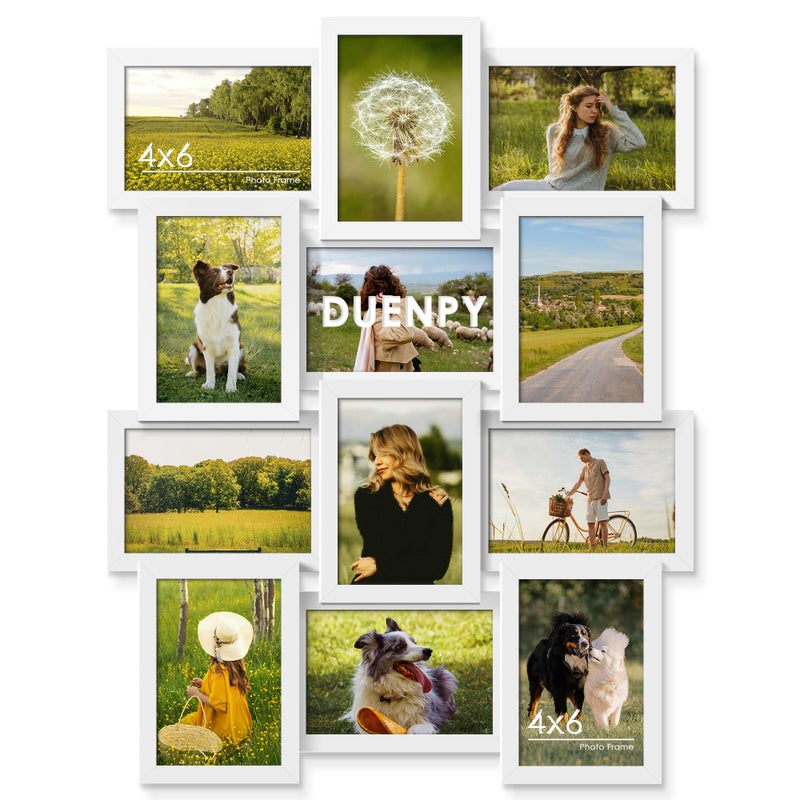 Duenpy 4X6 Picture Frame Collage  12-Pack Picture Frames Collage Wall Decor  Set With Glass Front  Assembly Required  White - Image 1