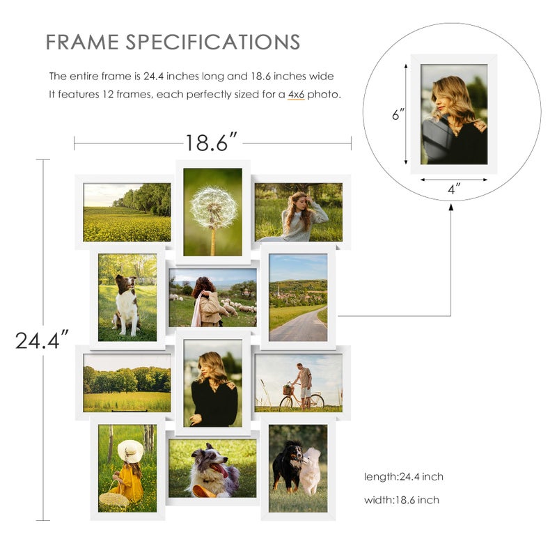 Duenpy 4X6 Picture Frame Collage  12-Pack Picture Frames Collage Wall Decor  Set With Glass Front  Assembly Required  White - Image 2