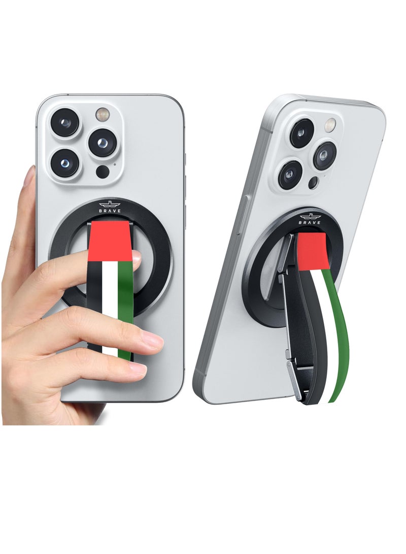 Brave 3-in-1 Magnetic Phone Holder with Finger Strap and Built-in Kickstand, Removable Magnetic Grip for MagSafe, Universally Compatible with iPhone 16-11, Samsung 25-22, and All iOS and Android Devices, Strong Magnetic Mount, Comfortable Silicone Band, Adjustable Viewing Angles, Slim and Lightweight, MagSafe Accessories - Image 1