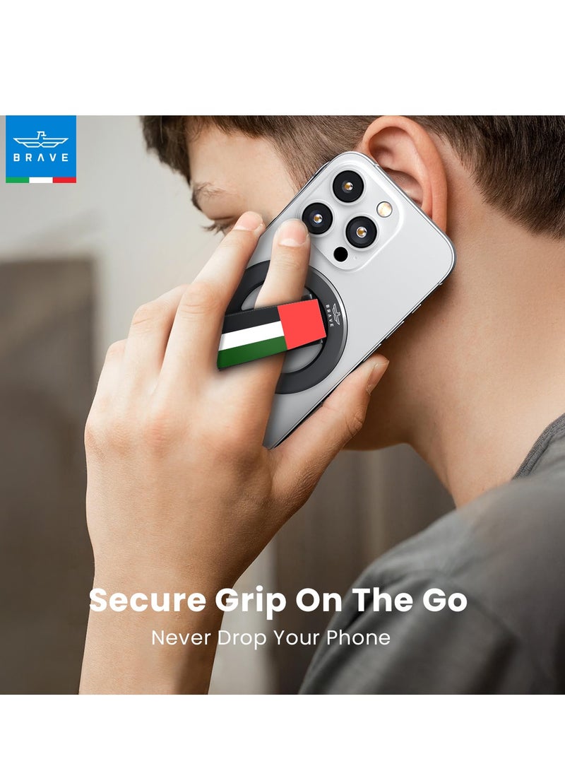 Brave 3-in-1 Magnetic Phone Holder with Finger Strap and Built-in Kickstand, Removable Magnetic Grip for MagSafe, Universally Compatible with iPhone 16-11, Samsung 25-22, and All iOS and Android Devices, Strong Magnetic Mount, Comfortable Silicone Band, Adjustable Viewing Angles, Slim and Lightweight, MagSafe Accessories - Image 2