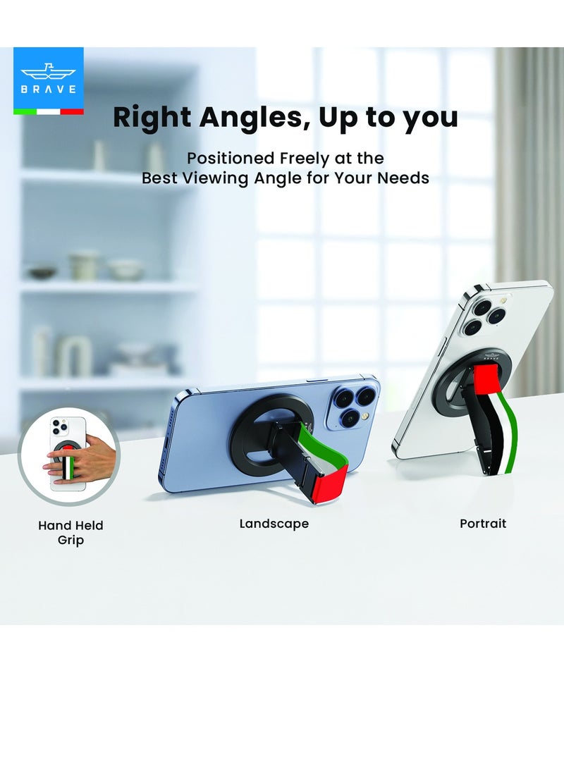 Brave 3-in-1 Magnetic Phone Holder with Finger Strap and Built-in Kickstand, Removable Magnetic Grip for MagSafe, Universally Compatible with iPhone 16-11, Samsung 25-22, and All iOS and Android Devices, Strong Magnetic Mount, Comfortable Silicone Band, Adjustable Viewing Angles, Slim and Lightweight, MagSafe Accessories - Image 3