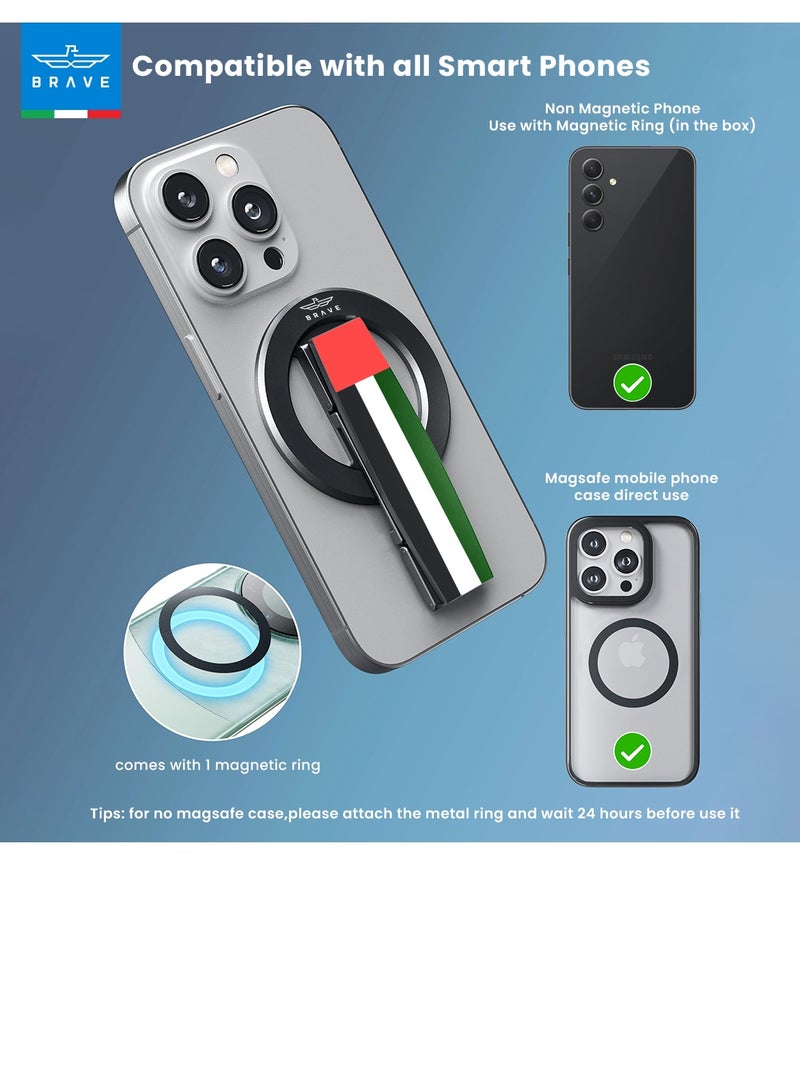 Brave 3-in-1 Magnetic Phone Holder with Finger Strap and Built-in Kickstand, Removable Magnetic Grip for MagSafe, Universally Compatible with iPhone 16-11, Samsung 25-22, and All iOS and Android Devices, Strong Magnetic Mount, Comfortable Silicone Band, Adjustable Viewing Angles, Slim and Lightweight, MagSafe Accessories - Image 4