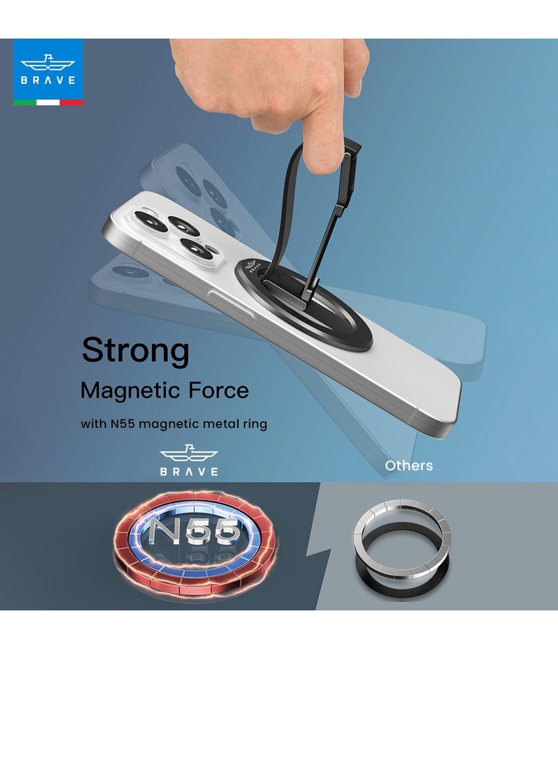 Brave 3-in-1 Magnetic Phone Holder with Finger Strap and Built-in Kickstand, Removable Magnetic Grip for MagSafe, Universally Compatible with iPhone 16-11, Samsung 25-22, and All iOS and Android Devices, Strong Magnetic Mount, Comfortable Silicone Band, Adjustable Viewing Angles, Slim and Lightweight, MagSafe Accessories - Image 5