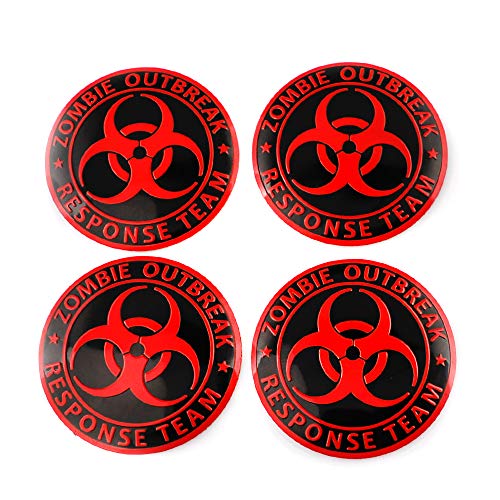 CYOIDAI XDG Set of 4 Sticker Wheel Hub Caps Centre Cover for Zombie Outbreak Response Team Emblem Circular arc Form 3D Stereo Aluminum Alloy DustProof AntiRust Emblem Badge Stickers red - Image 1