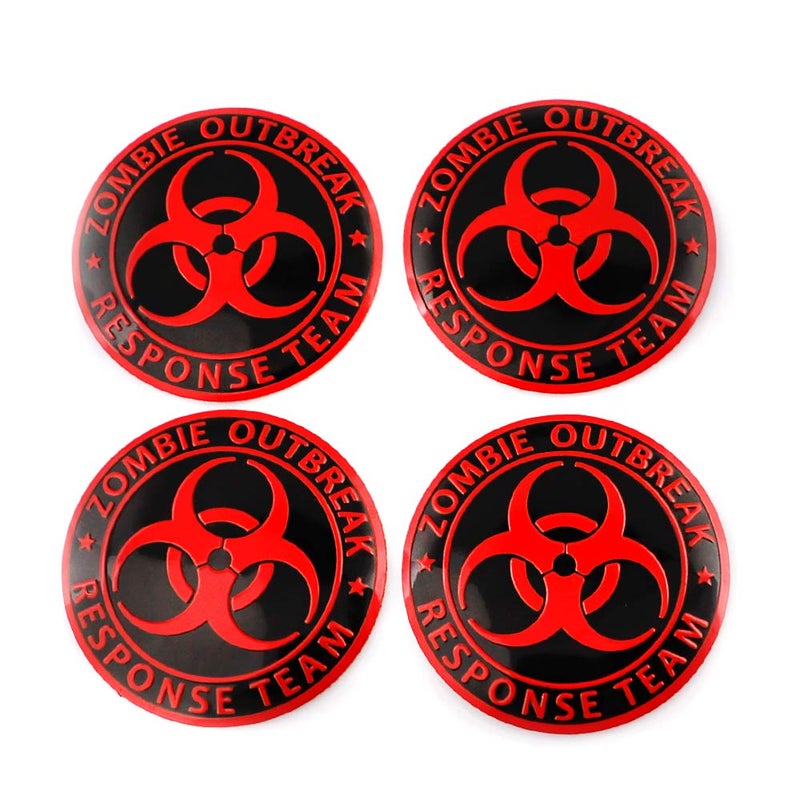 CYOIDAI XDG Set of 4 Sticker Wheel Hub Caps Centre Cover for Zombie Outbreak Response Team Emblem Circular arc Form 3D Stereo Aluminum Alloy DustProof AntiRust Emblem Badge Stickers red - Image 3