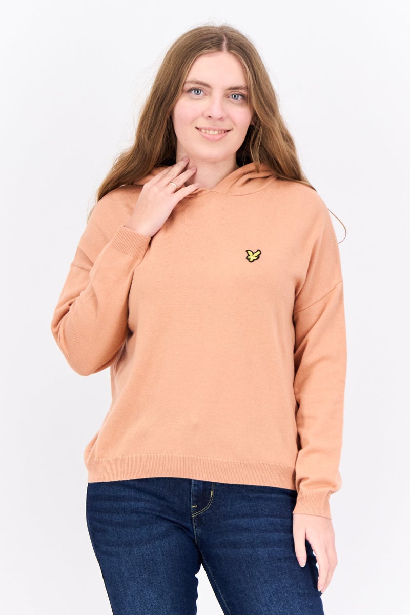 Lyle & Scott Women Hooded Embroidered Logo Sweater, Peach - Image 1