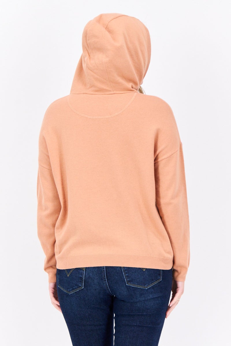 Lyle & Scott Women Hooded Embroidered Logo Sweater, Peach - Image 3