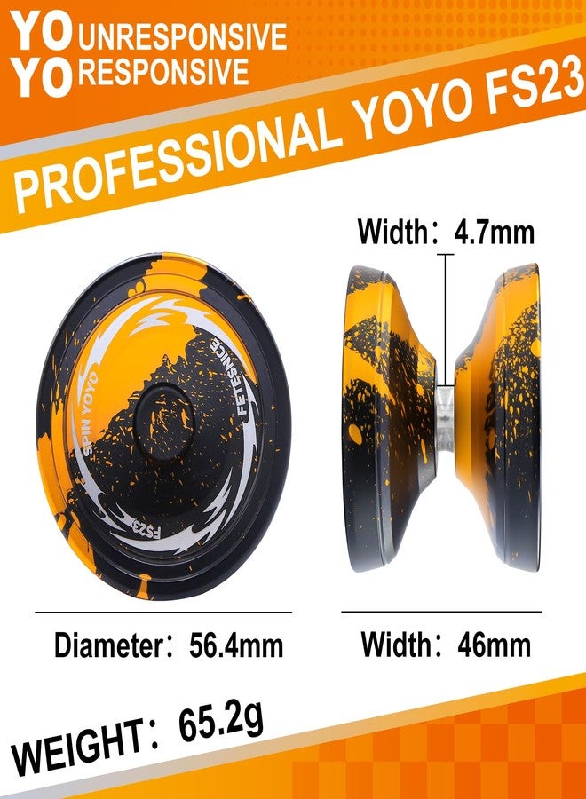 FETESNICE FS23 Professional Finger Spin Yoyo-Metal Trick Yo-yo, Responsive & Unresponsive Dual Purpose Fingerspin for Kids 8-12, Adults, All Skill Levels with 10 Strings & Accessory Kit-Black Gold - Image 4