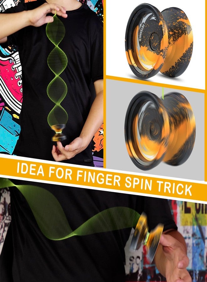 FETESNICE FS23 Professional Finger Spin Yoyo-Metal Trick Yo-yo, Responsive & Unresponsive Dual Purpose Fingerspin for Kids 8-12, Adults, All Skill Levels with 10 Strings & Accessory Kit-Black Gold - Image 2