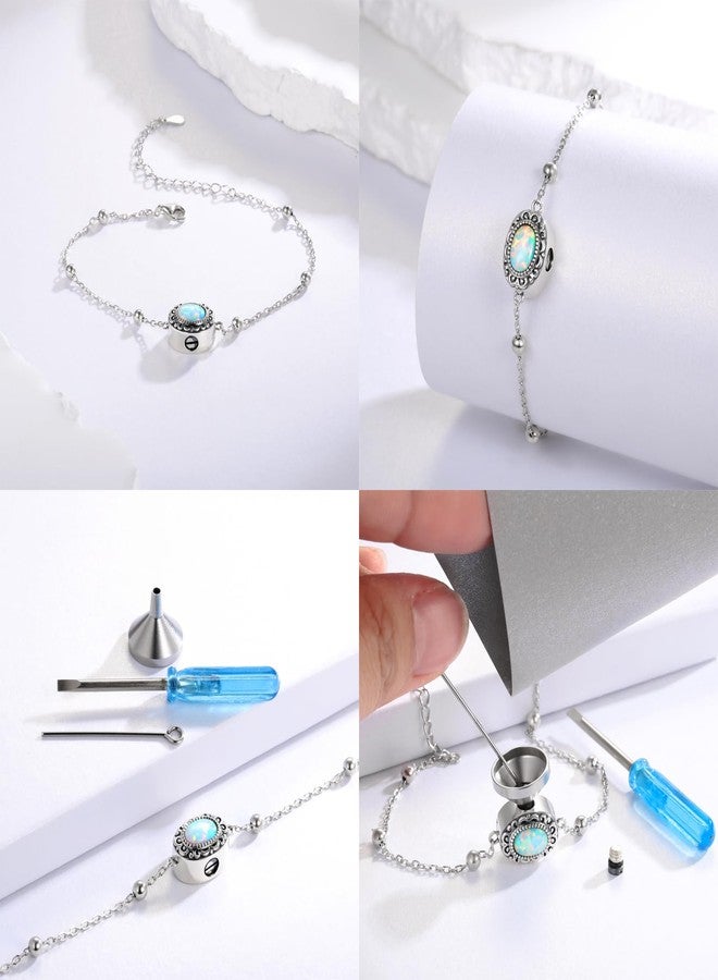 MANBU Sterling Silver Cremation Bracelet for Ashes: Oval Urn Ash Bracelet Memorial Jewelry Bereavement Keepsake Gifts for Loss of a Loved One (opal urn bracelet) - Image 5