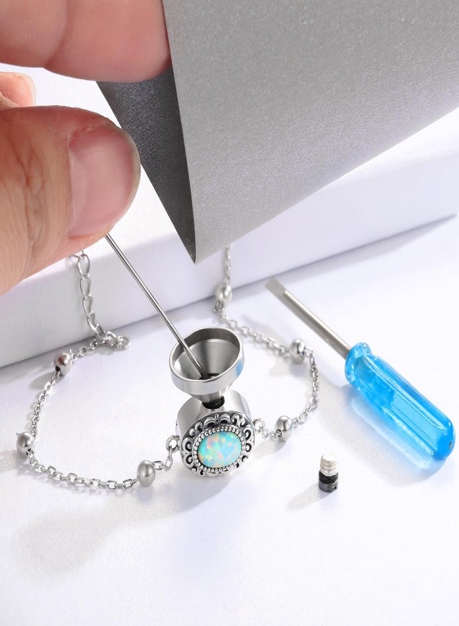 MANBU Sterling Silver Cremation Bracelet for Ashes: Oval Urn Ash Bracelet Memorial Jewelry Bereavement Keepsake Gifts for Loss of a Loved One (opal urn bracelet) - Image 3