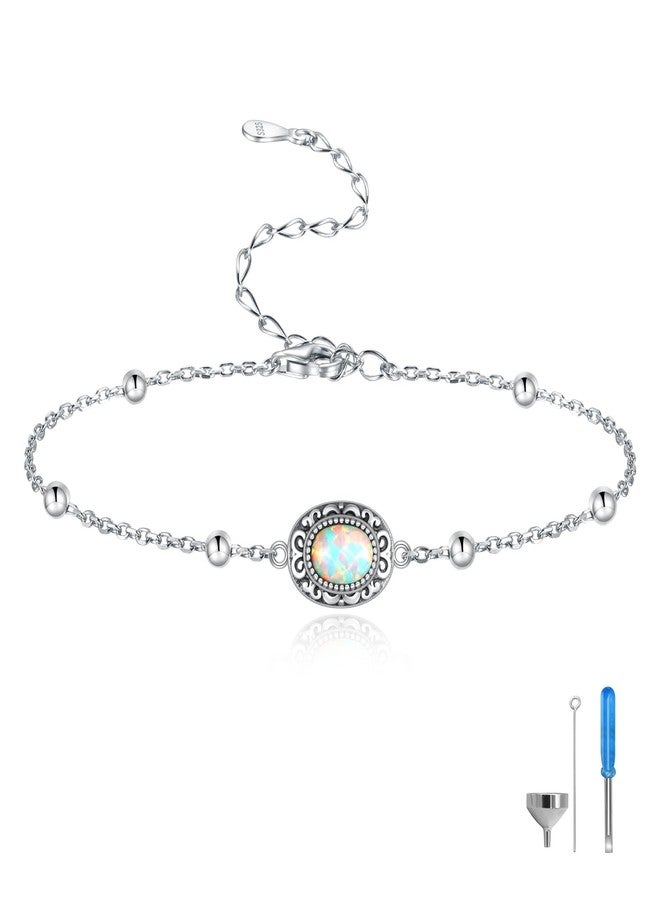 MANBU Sterling Silver Cremation Bracelet for Ashes: Oval Urn Ash Bracelet Memorial Jewelry Bereavement Keepsake Gifts for Loss of a Loved One (opal urn bracelet) - Image 1