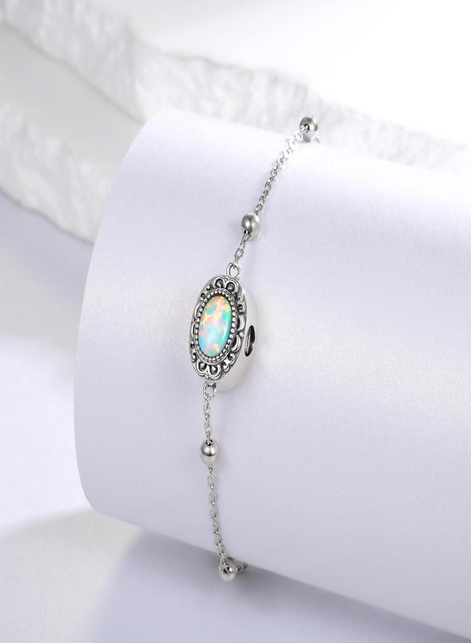 MANBU Sterling Silver Cremation Bracelet for Ashes: Oval Urn Ash Bracelet Memorial Jewelry Bereavement Keepsake Gifts for Loss of a Loved One (opal urn bracelet) - Image 2