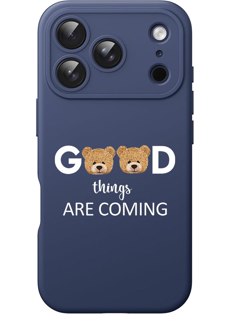 Theodor Protective Slim Fit Case Liquid Silicone Cover with Full Body Protection Anti-Scratch Shockproof Case For Apple iPhone 17 Pro Max (Blue) Good thingsa are coming - White - Image 1